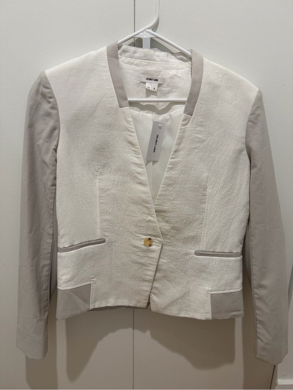 Helmut Lang white Cropped Blazer with Light Gray Sleeves